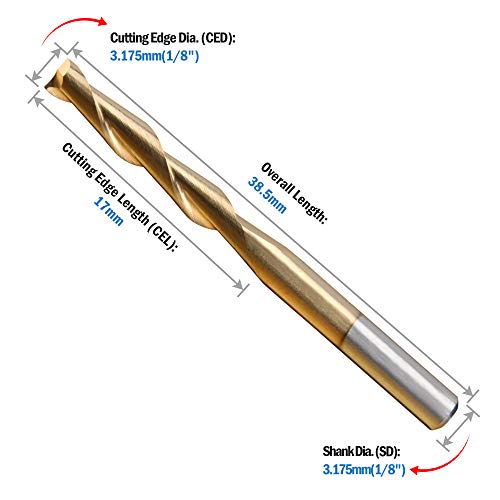 Hqmaster HQ-5359 Cnc Router Bits 1/8 Router Bit 1 8 End Mill Spiral Upcut Titanium Coated 2 Flute Milling Cutter Cutting Tool Set Tungsten Steel 17Mm Cel thumb #5