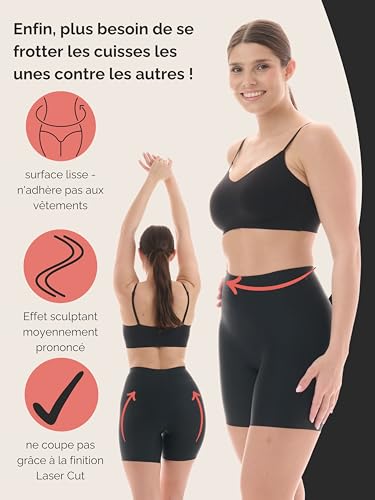 TONEST Culotte Shorty Gainante Femme - Taille Moyenne - Ventre Plat - Shapewear Fortement Sculptant avec Jambes - Pantalon de Cyclisme Amincissant - Push Up - 1300-MS-FC (38, Noir) – vue 2