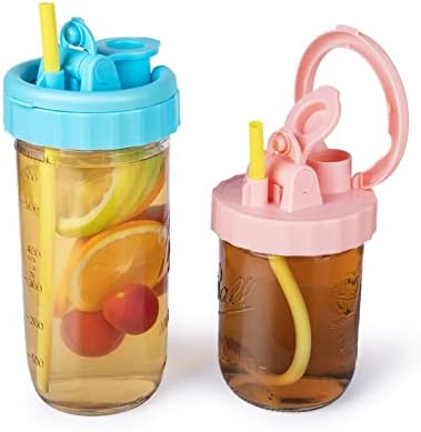 WIDE MOUTH Mason Jar Lids for Ball, Kerr and more - Plastic Canning Lids with Straw, Straw Hole and Pour Spout, Perfect for Drinking & Storage ,Food Grade, Leak-Proof, BPA Free, Reusable, Dishwasher Safe