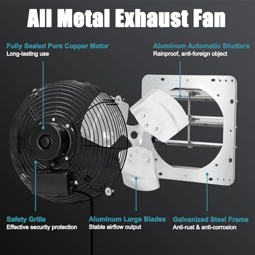 Criditpid 14 Inch Shutter Exhaust Fan, Wall Mounted Vent Fan for Garage, Attic, Greenhouse, Shop, Chicken Coop, 1088 CFM 1450 RPM High-Speed Louvered Exhaust Fan with ON/OFF Switch 1.8M Power Cord Kit by Criditpid - Used condition - Image 5