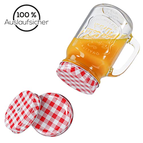 WELLGRO Zestaw kolorowych szklanek do picia z pokrywką i słomką do picia 500 ml wraz z zapasowymi pokrywkami wielokrotnego użytku, szklanymi kubkami, liczba sztuk: 8 sztuk