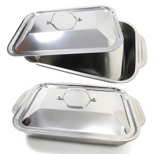 Image of 2 Sets 16.2 x 9.7 Inch Stainless Steel Lasagna Baking Pans With Lids