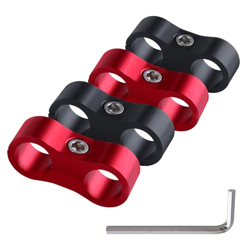 Image of GOLD DEER 4Pcs/Pack 6AN Hose Separator Clamp AN6 Fuel Line Mounting Clamp Aluminum Brake Aluminum for 3/8 Fuel Hose Oil Line Brake Line Water Pipe and Gas Line Black and Red