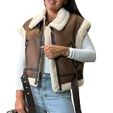 Ansenesna Winterjacke Damen Warm Gefüttert Kurz Weste Ärmellos Wintermantel Elegant Wildleder Jacke Winter Fellkragen Motorrad Mantel Frauen Damen-Jacken Wildlederjacke mit Teddyfell Kurzmantel