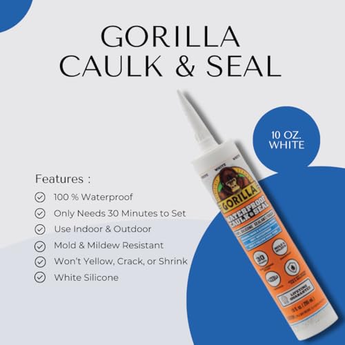 Image of HANDY DANDY Caulking Kit Bundle with Gorilla White Silicone Caulk(10oz), Drip-Free 10:1 Caulk Gun & 3-in-1 Tool - Waterproof Sealant for Bathroom, Kitchen, Window, Exterior - DIY Guide