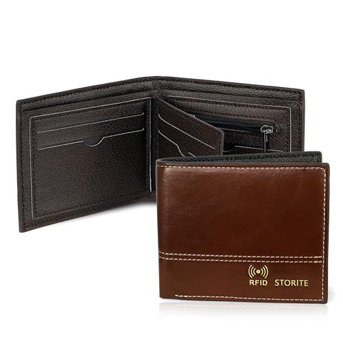 Image of Storite Men's PU Leather RFID Blocking Wallet - Slim Bifold Purse with Card Slots, ID Window & Cash Compartment - Everyday Use - Gift for Men - (Coffee Brown-11.5 x 9.5 x 2cm)