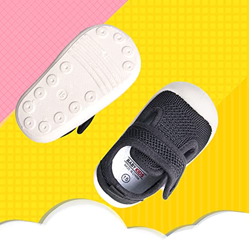 Baby First-Walking Shoes 1-3 Years Kid Shoes Trainers Toddler Infant Boys Girls Soft Sole Non Slip Cotton Mesh Breathable Lightweight Slip-on Sneakers Outdoor(Black03,3 Toddler) T14