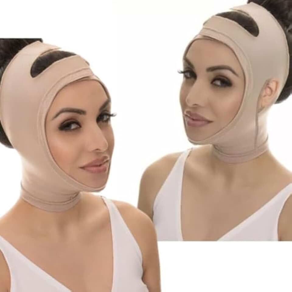 Faixa Cinta Pós-Cirúrgica Mentoneira Lifting Facial Lipo de Papada Bichectomia Otoplastia Com ou Sem Abertura para as Orelhas New Form (M, Com Abertura de Orelhas)