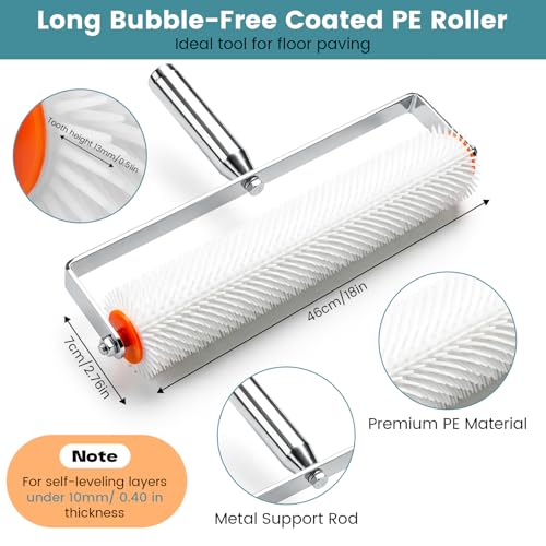 Jellybibo Bodenbeschichtung Entlüftungsroller Set, Stachelwalze Farbroller 3mm 5mm Schaber Nagelschuhe Handschuh Teleskopstange Stehrakel Großflächenrakel für Epoxidharz und Ausgleichsmasse Boden