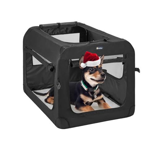 Veehoo Folding Soft Dog Crate, 3-Door Pet Kennel for Crate-Training Dogs, 5 x Heavy-Weight Mesh Screen, 600D Cationic Oxford Fabric, Indoor & Outdoor Use, 20", Black