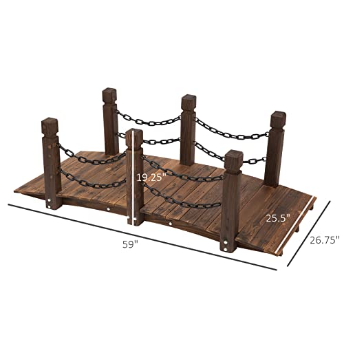 Outsunny 5 ft Wooden Garden Bridge Arc Footbridge with Metal Chain Railings & Solid Fir Construction, Carbonized