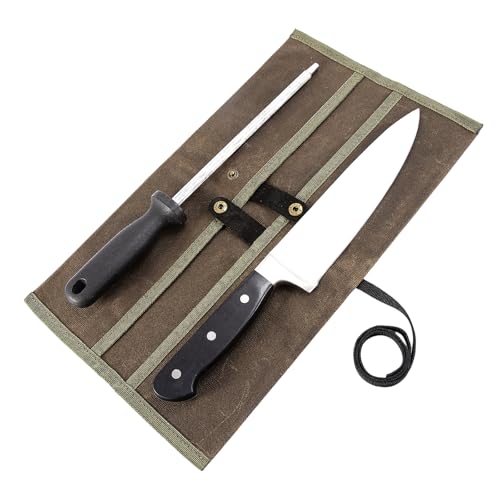 Double Knife Roll for Chefs,Waxed Canvas Vertical Knife Storage Case,Travel Carry-On Roll...