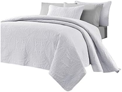 Chezmoi Collection Austin 3-Piece Oversized Bedspread Coverlet Set (Queen, White)