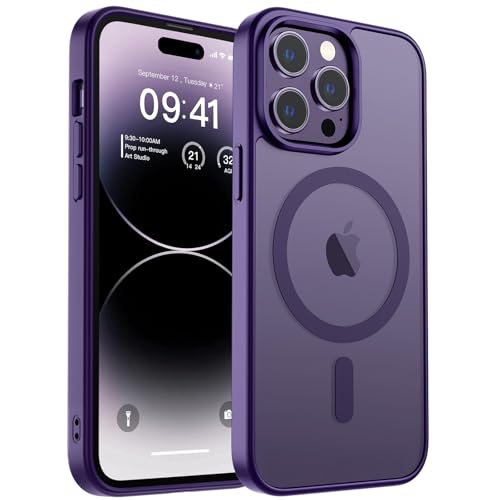 zapica Magnetic for iPhone 14 Pro Case, [Compatible with MagSafe] [Military Grade Drop Protection] Translucent Matte Shockproof Anti-Scratch Phone Cover, Dark Purple