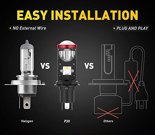 Gzminjie H4 Led Headlight Bulb Mini Projector Retrofit 9003 Headlight Bulbs Conversion Kit Motorcycle Hi/Lo White 12000Lm 6000K Plug Play, Pack Of 2 #TOP5