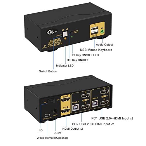 Cklau 2 Port Dual Monitor Kvm Switch Hdmi 4K60Hz With Audio And Cables For 2 Computers Sharing Video Keyboard Mouse #TOP2