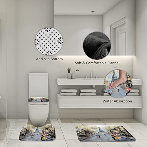 Diycam 4 Piece Shower Curtain Sets, Eiffel Tower Dark Yellow With Non-Slip Rugs, Toilet Lid Cover And Bath Mat, Durable And Waterproof, For Bathroom Decor Set, 72" X 72" #TOP3