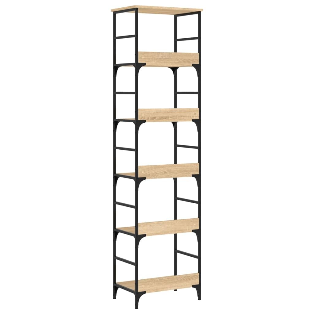 Estantería de madera de roble Sonoma, 50 x 33 x 188,5 cm, madera y acero, estilo industrial con 5 compartimentos, fijada a la pared para salón, oficina y pasillo