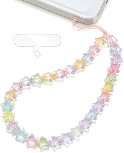 TRBR Star Phone Charm Wrist Strap, Beaded Lanyard Wristlet Chain, Anti-Theft Bracelet Strap for iPhone & More Cases (Rainbow Star)