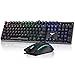 Havit Mechanical Gaming Keyboard and Mouse Combo Blue Switch 104 Keys Rainbow Backlit Keyboards, 4800DPI 7 Button Mouse Wired for PC Gamer Computer Laptop