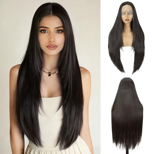 Image of Creamily 13x3 HD Synthetic Lace Front Wig,Pre Plucked Glueless Straight Wigs Natural,Heat Resistant Brown Wig Soft Lightweight Synthetic Hair for Protective Styling Daily Wear
