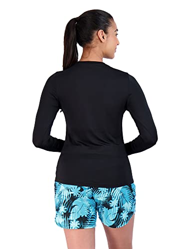 Zeroxposur Womens Swim Shirt And Board Short Set - Long Sleeve Black Rash Guard For Women With Swim Short (Liquorice, Large) #TOP5