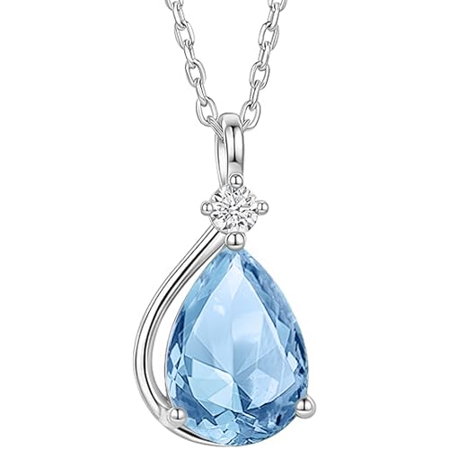 ADITA GOLD Aquamarine Birthstone Necklace for Women, 925 Sterling Silver