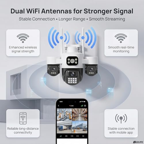 Image of Golens WC26H Wireless WiFi CCTV Camera 2MP Quad Lens | 4 Lens 3-Inch Security Camera with Auto Tracking, Motion Detection, Full Color Night Vision, Two-Way Audio, 256GB TF Card Support