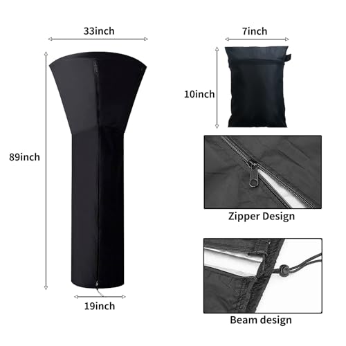 Patio Heater Cover & Outdoor Heater Cover with Full Zipper - 89\" H x 33\" Dome - Waterproof 210D Oxford Fabric, Dustproof, Windproof & Sun Resistant for Outdoor Standing Propane Heaters - Thumbnail 3
