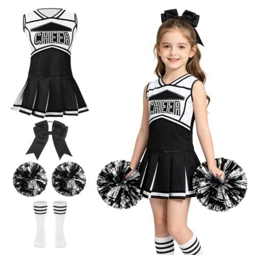 Girls Cheerleader Costume Cheerleading Uniform for Halloween Black 6-7Y