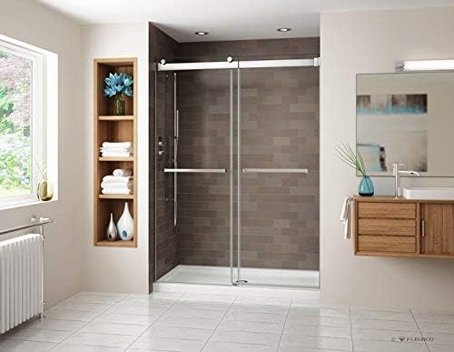 Fleurco Gemini 45” to 48”W x 75”H Bypass 48 In-Line Frameless Sliding Shower Door 1/4” 6 mm Tempered Clear Glass Chrome Finish NG148-11-40