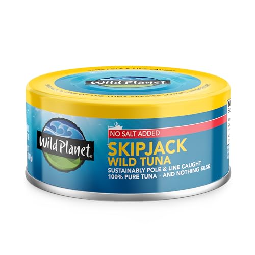 Wild Planet Skipjack Wild Tuna, No Salt Added, Canned Tuna, Sustainably Wild-Caught, Pole & Line, Non-GMO, Kosher, 5 Ounce (Pack of 12)
