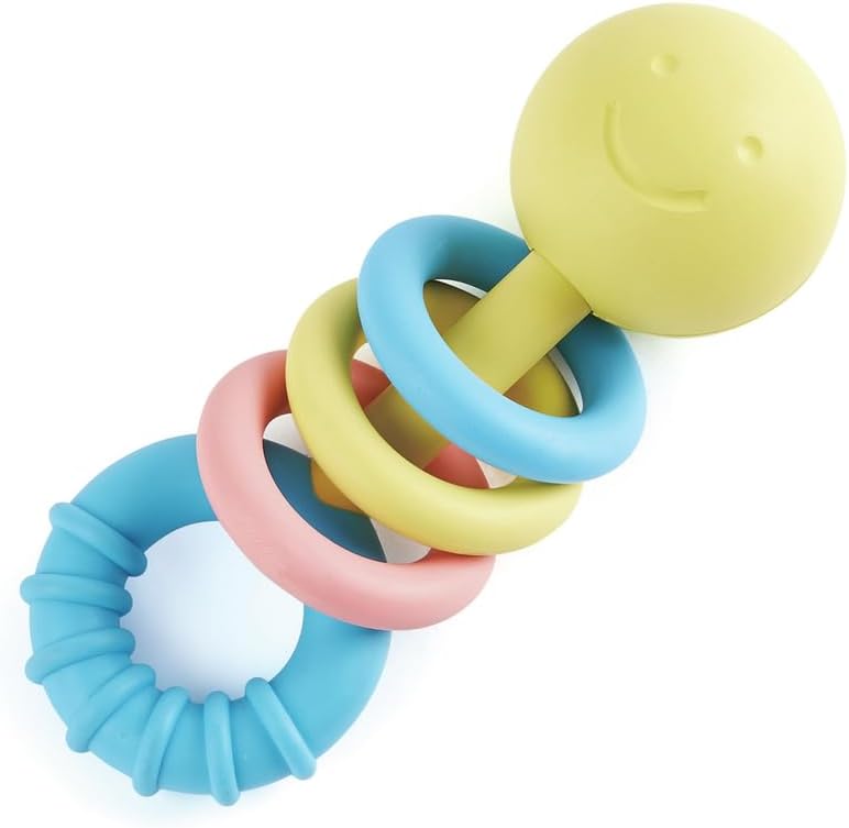 Hape Rattling Rings Teether | Movable Teething & Rattle Shake Toy for Babies, Soft Colors