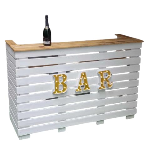 Barra de Bar para casa - Monstradores para tiendas, recepcion, salon, exterior, jardin, terraza, barra de bar portatil - Mostrador, vintage, rustica (135 cm x 100cm x 50 cm, Blanco - Madera)