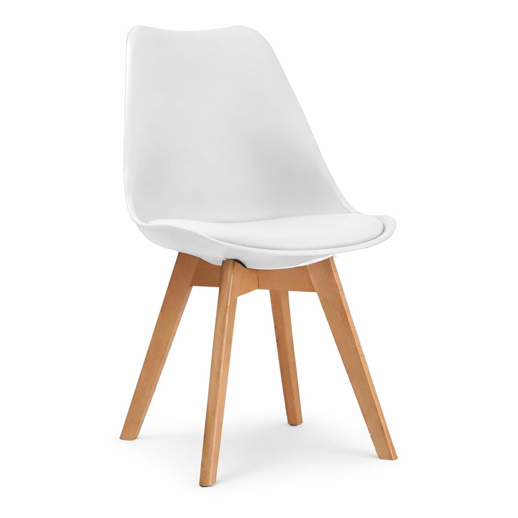 JupiterJX Dining Chairs Set Of 1,2 & 4 Wooden Legs Soft Cushioned Pad Seat, Modern Retro Tulip Kitchen Chairs For Home Bedroom Cafe Lounge Dining Office (1, White)