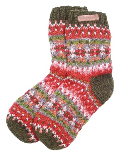 Image of Pachamama Women 100% Wool Bed Sofa Socks Handknitted Traditional Fairisle Colourful Medium 4-7 Handmade Extra Warm (Moss, One Size, UK Footwear Size System, Adult, Women, Alpha, Medium, Medium)