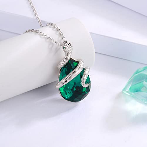 Manbu Sterling Silver Snake Necklace For Women - Vintage Snake With Water Drop Crystal Animal Pendant Necklace Birthday Christmas Jewelry Gift For Girls Snake Lovers #TOP2