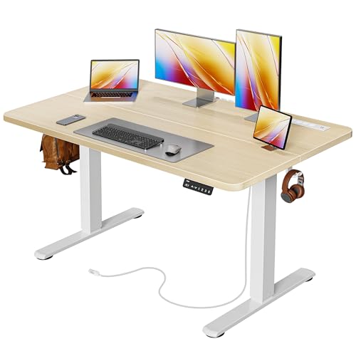 Image of Huuger Electric Standing Desk with Power Outlets and USB-C Port, 47 X 24 Inch Height Adjustable Desk, Sit Stand Desk for Home Office, Computer & Gaming Desk with 4 Presets, Stable Steel Frame, Marple