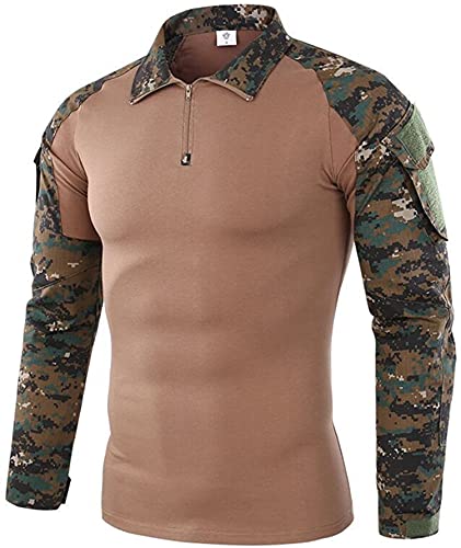 Uugood Chemise de Combat Militaire Homme Tactique T-Shirt à Manches Longues Camouflage Pour La Chasse Airsoft Randonnée Paintball, CLSM, M