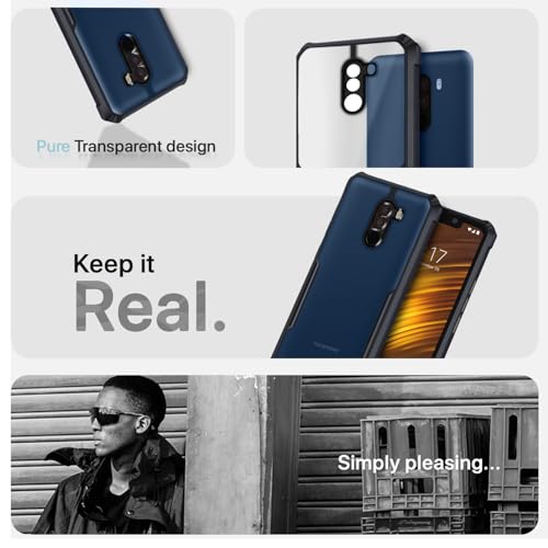 Image of Outlouders Back Cover for Mi Poco F1 | Ultra Hybrid Transparent | Full Camera Protection | Raised Edge | Crystal Clear Bumper Case (Black)