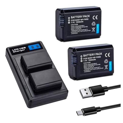 2 Pack Replacement NP-FW50 Battery with Smart LCD Display Dual Channel Charger for Sony Alpha a5000, a5100, a6000, a6300, a6400, a6500, a7, a7s, a7r, a7 ii, a7RII, a7SII Cameras
