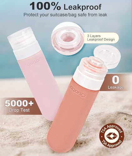 Image of Quatish Travel Bottles for Toiletries, Original Patented Leak Proof Travel Size Containers, 3 oz Tsa Approved Silicone Shampoo and Conditioner Bottles, 4 Pack, Red Rock