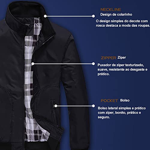 Jaqueta Masculina Quente com Zíper Outono Inverno Jaqueta Casual, Inverno Quente Casaco Espessamento