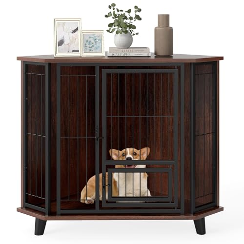 SOARS Gabbia angolare per cani per la casa, cuccia per cani di taglia piccola/media, cuccia per cani con porta di alimentazione, porta con serratura, 60 x 60 x 71,5 cm