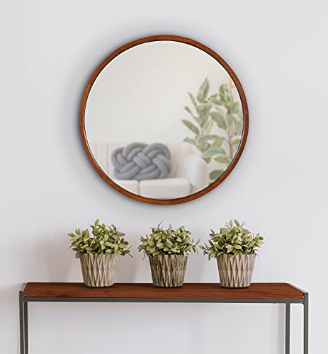 Kate And Laurel Valenti Midcentury Round Wall Mirror, 18 Inch Diameter, Walnut Brown, Decorative Circle Mirror #TOP1