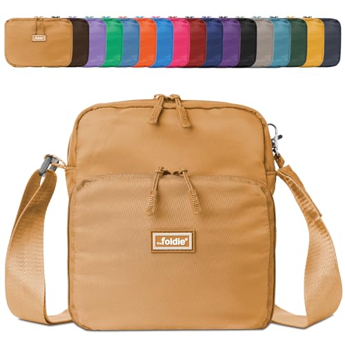 The Foldie Crossbody Sling Bags for Women - Smart Foldable Crossbody Bags for Travel, Work & Everyday Use - Anti-theft Sling Bag with RFID Protection - Premium Water Repellent Crossover Bag - Cognac