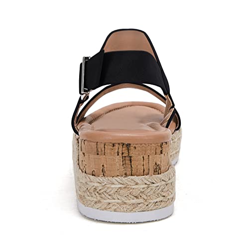 Laicigo Women’s Open Toe Platform Espadrilles Ankle Strap Buckle Rubber Chunky Wedge Sandals (1-Black, 5.5) #TOP2