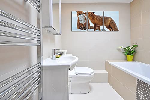 Fox Canvas Wall Art Wildlife Decor Snow Red Fox Pictures On Canvas Wall Art For Home Office Decorations Living Room Bedroom And Kitchen Decor 3 Pcs Stretched And Framed Canvas Prints 12X16Inches #TOP4