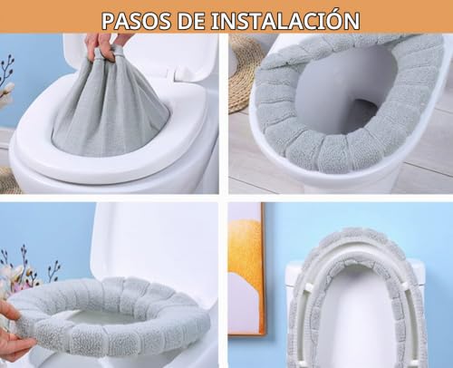 Miniatura 6 de 4 Piezas Funda De Asiento Lavable Para Inodoro Tapa De Inodoro Almohadillas Fundas De Asiento De Inodoro Cálidas Elástica Cojín De Asiento De Inodoro Acolchado Para Baño, Suaves Y Cálidas
