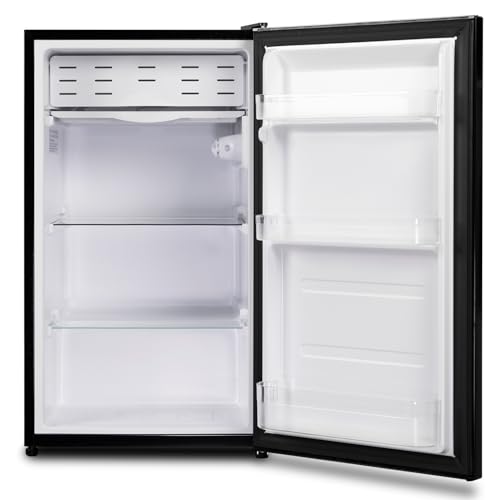 3.2 Cu.Ft Small Refrigerator Single Door, Mini Fridge for Bedroom Office Dorm Kitchen Undercounter, Compact Cooler with Removable Glass Shelves Quite Operation, Black